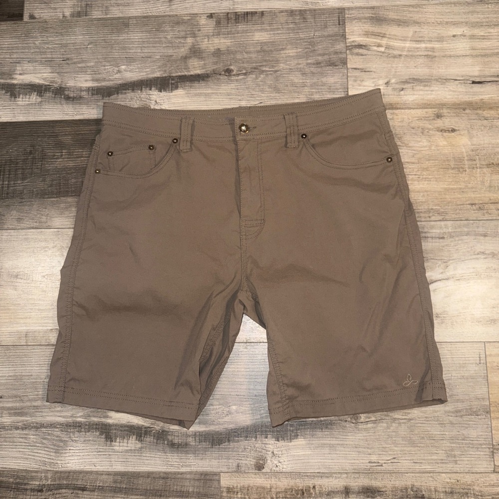 prAna Mens Shorts 38W Brown Outdoor Hiking Casual Stretch Flat Front